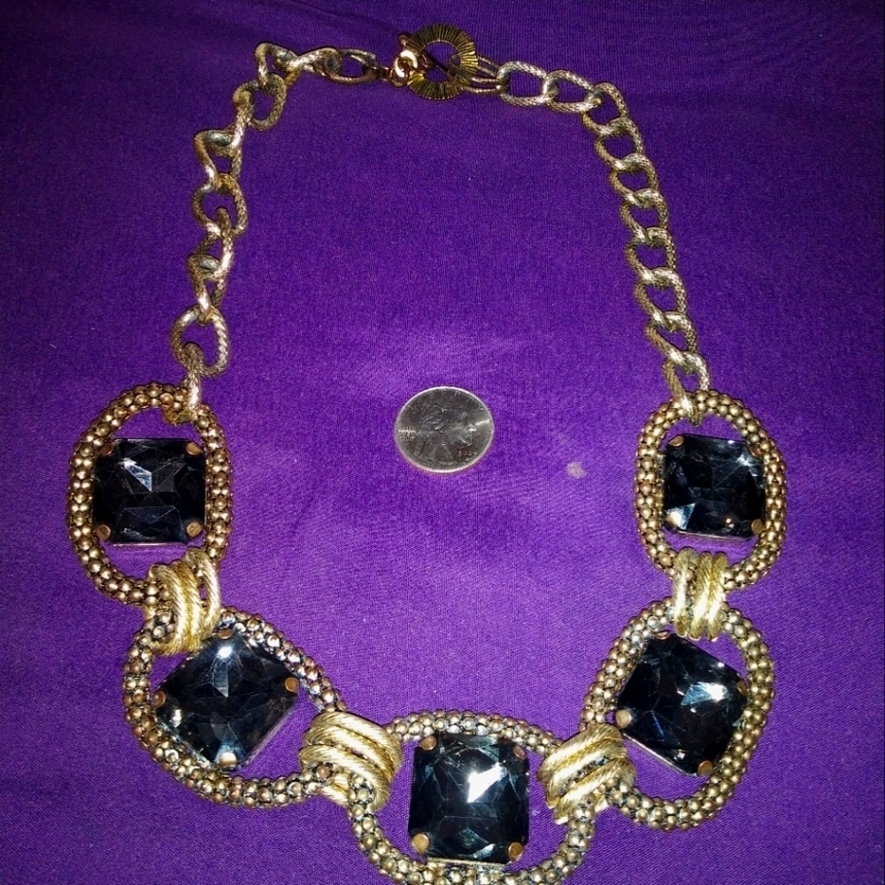 Chunky statement gold plated link necklace with huge brown/black gems